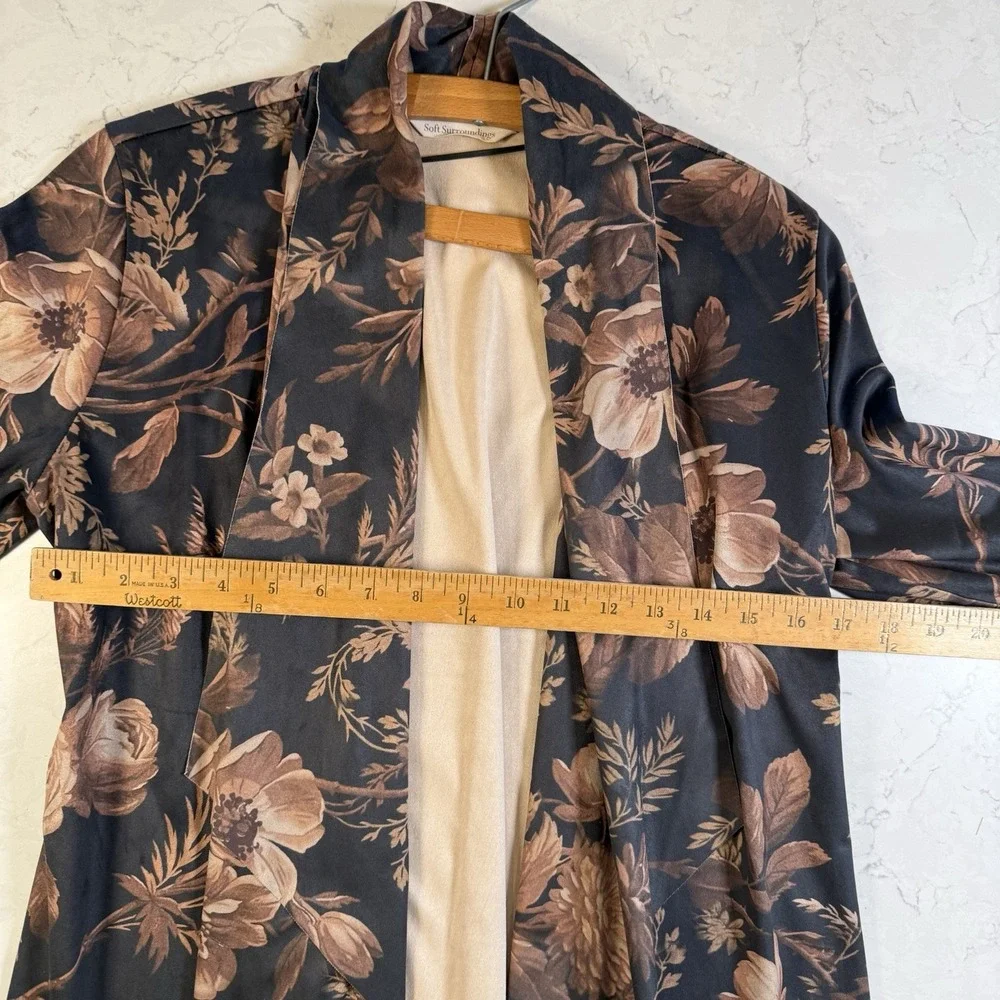 Soft Surroundings Draped Shape Faux Suede Open Front‎ Jacket Botanical Floral S